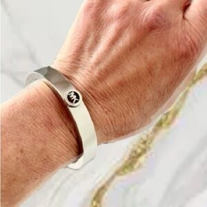 Michael Kors Silver Hinged Bangle Bracelet with MK Logo
